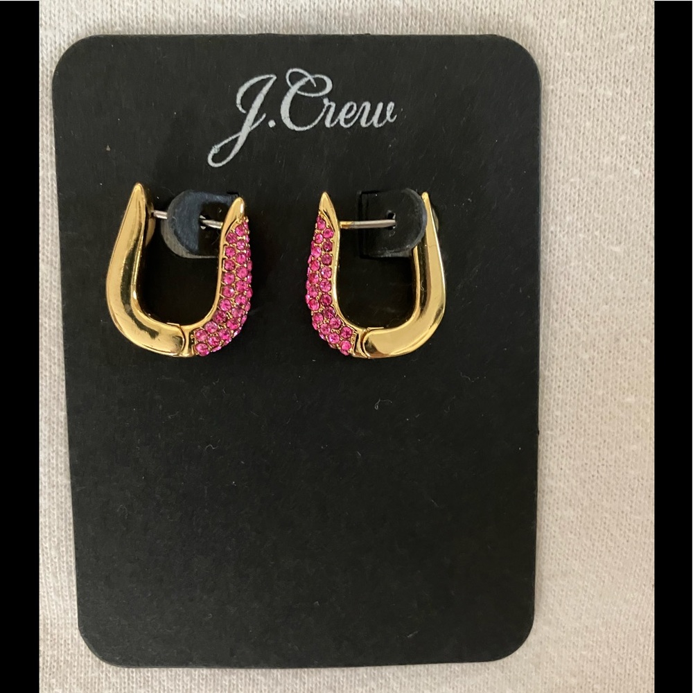 J Crew pink earrings,brand new,never worn,one rhinestone missing.